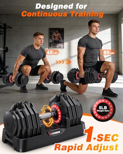 Rendpas Adjustable Dumbbells Set 25/55/80lbs, 10-in-1/16-in-1 Free Weights Set, 1-Second Quick Adjust,Space-Saving Home Gym Strength Training for Men Women - size: 80LBS Pair-16 Weights