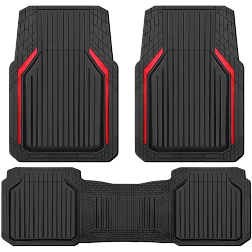 CAR PASS Heavy Duty Rubber Floor Mats for Car, Waterproof Liner Deep Dish Car Mats Full Sets, Universal Trim to Fit for SUV Truck Sedans Vans, All Weather Automotive Floor Mats 3pcs, Black Red - color: Black Red