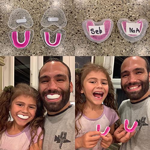 Oral Mart Youth Sports Mouth Guard for Kids (USA Flag, Fangs, 20+ Colors to Choose from) Mouthguard for Football, MMA, Karate, Boxing, Rugby, BJJ, Flag Football – /w Case (Youth, Strapless) - color: Pinky Lady