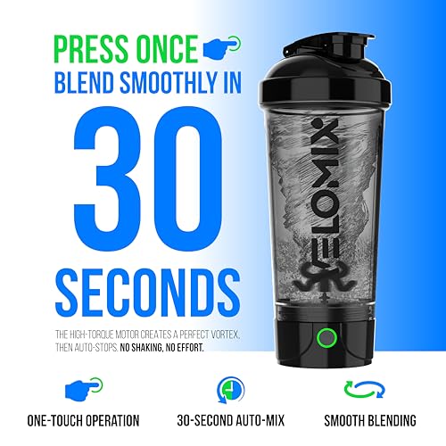 VELOMIX Electric Protein Shaker Bottle - 24 oz | USB-C Rechargeable | Leak Proof Shaker Cups for Protein Shakes | Portable Blender for Shakes and Smoothies (Electric - Black) - color: Electric - Black