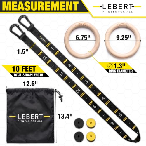 Lebert Fitness Wooden Gymnastic Rings – 1.25" Rings with Numbered Straps