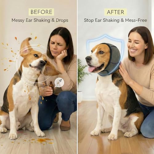 No-Shake Ear Wraps for Dogs: Breathable Bonnet to Stop Shaking & Aid Aural Hematoma Recovery - Post-Surgery Bleeding Protection for Beagle Cocker Spaniel & Border Collie Medium Breed - size: Medium
