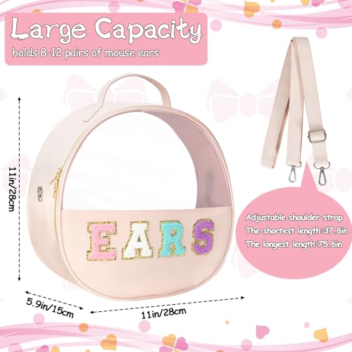 Translucent Mouse Ears Travel Case, Chenille Letter Headband Ears Holder Waterproof Hair Accessories Organizer Storage for Women Adults Gift Large Thicken Makeup Snack Bag for Park Travel - color: Pink