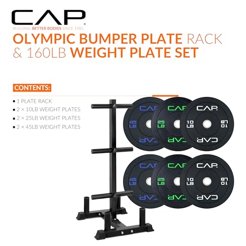 CAP 2-inch Olympic Bumper Plate Weight Set | 100-370 lbs | Multiple Colors | Storage Rack Optional - size: 160 lb - Set with Rack, style: ECONOMY