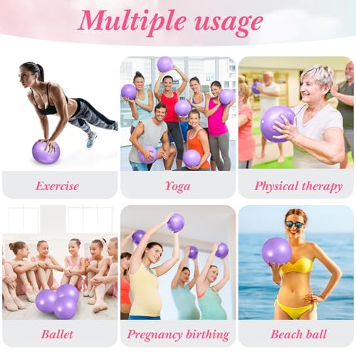 Aoriher 10 Pack 9 Inch Small Pilates Ball Bulk Mini Exercise Ball Portable Non-Slip Workout Yoga Balls with Air Pump for Stability, Barre, Fitness, Balance, Physical &Core, Gym Home Office Use - color: purple