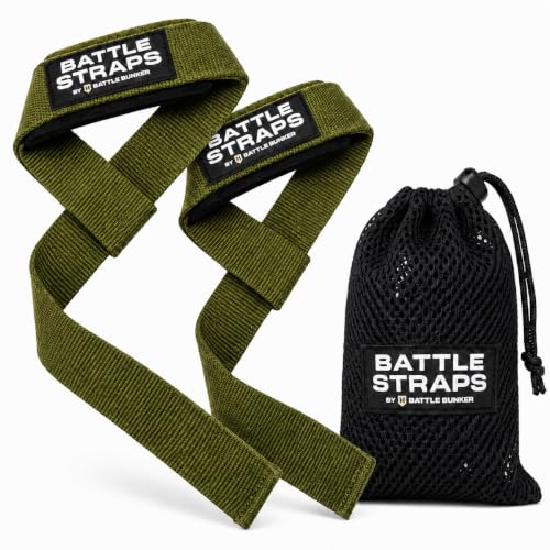 Battle Bunker Lifting Wrist Straps for Weightlifting - Deadlifts & Pull-Ups | Improve grip strength during strength training.Reduce wrist pain with these cotton lifting straps,gym straps for men & women - color: OD Green