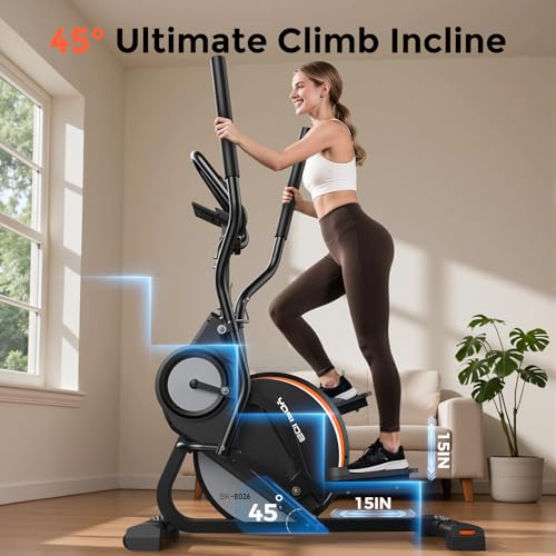 YOSUDA Elliptical Exercise Machine, Compact 3-in-1 (Elliptical + Cardio Climber + Stair Stepper) Elliptical for Home with 45°Incline, 15.5IN Stride, 16 Levels Resistance, Support Kinomap/Fed APP