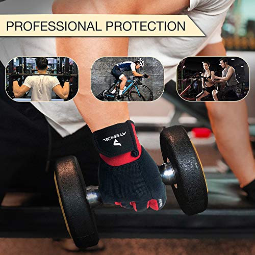 ATERCEL Workout Gloves for Men and Women, Exercise Gloves for Weight Lifting, Cycling, Gym, Training, Breathable and Snug fit - color: Red, size: Large