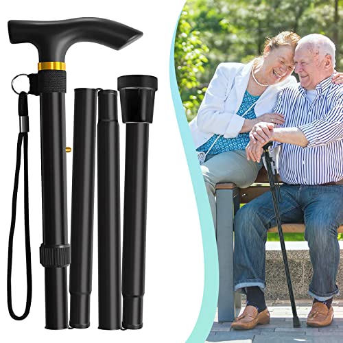 Walking Cane, Folding Cane for Man & Women, Portable Lightweight | 5-Level Adjustable Height, Collapsible Cane for Seniors Balancing Mobility Aid - color: Black