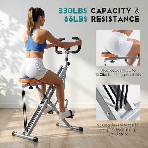 DUMOS Squat Machine, 330 LBS Capacity Heavy Duty Full Body Exercise Rower for Women with Adjustable Resistance, Foldable Glute Workout Equipment Exercise Machine for Home - color: Silvery