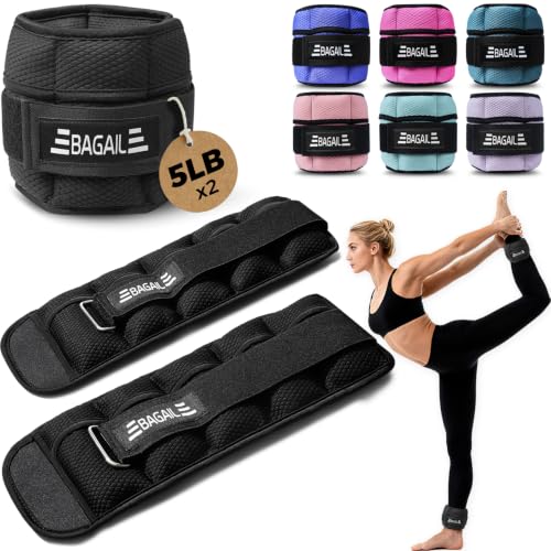 BAGAIL Ankle Wrist Weights for Women & Men, Set of 2 (Available in 0.5/1/2/3/4/5 lb Each), Wearable Leg Arm Weights with Sleek Design & Secure Fit for Walking, Running, Pilates, Home Fitness - color: Black, size: 10 Lb Pair (1-5 Lb Each Adjustable)