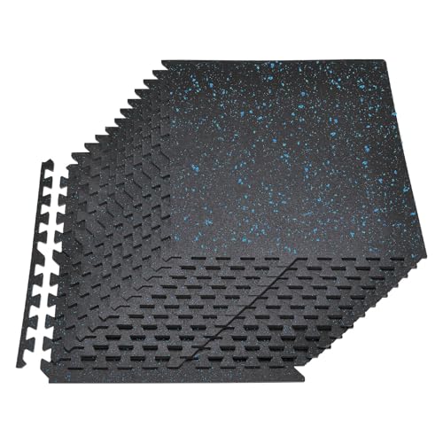 VEVOR 0.56Inch 96sq.ft 24 Tiles Gym Flooring for Home Gym, Rubber Top with High Density EVA Foam, 24 x 24In Gym Floor Exercise Equipment Mats, Interlocking Gym Mats, Puzzle Workout Mats, Black & Blue - color: Black & Blue, style: 24 Tiles (96 Sq Ft)