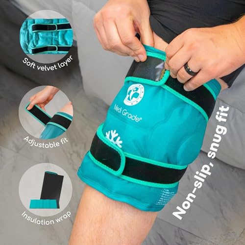 Medi Grade Knee Ice Pack Wrap, Reusable Ice Pack for Knee Pain and Surgery | Flexible cold compress for knee, dual fabric knee ice wrap retains cold longer, eases pain and supports surgery recovery