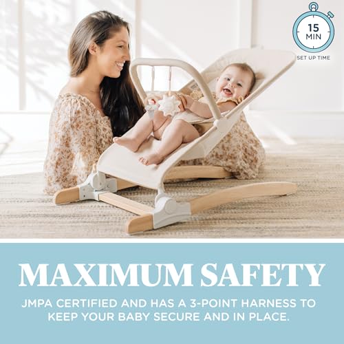 Baby Delight Heirloom Aspen Wooden Baby Bouncer | Infant Baby Chair | 0 – 6 Months | 100% GOTS Certified Cotton Fabrics | Organic Oat - color: Organic Oat, Aspen Wood