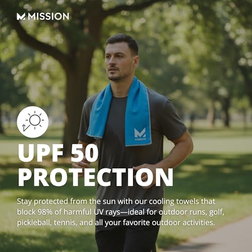 MISSION Max Plus Cooling Towel- Soft, Durable Microfiber - Cools Up to 3 Hours - UPF 50 Sun Protection - Machine Washable - color: Mirage Camo Vista Blue