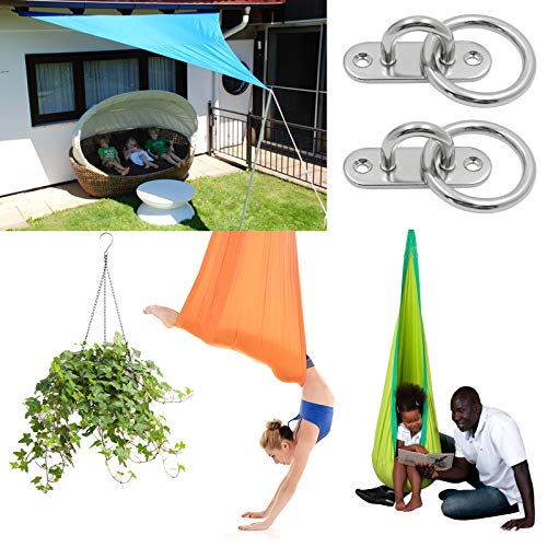 4Pcs M6 Ceiling Wall Mount Hook, Pad Eye Plate, Heavy Duty Anchor with Ring, 304 Stainless Steel, Great for Yoga Swings Hammocks/Boat Rigging/Marine Deck Hardware/Suspension Training Straps - size: M6 (Oval Pad Eye)