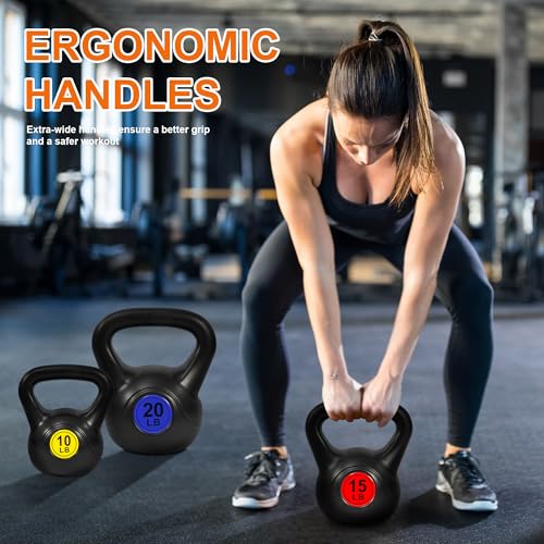 Fitvids Kettlebell Sets Piece Strength Training KettleBells Weight Set - style: 90LB Set of 6: 10/15/20LB Pair