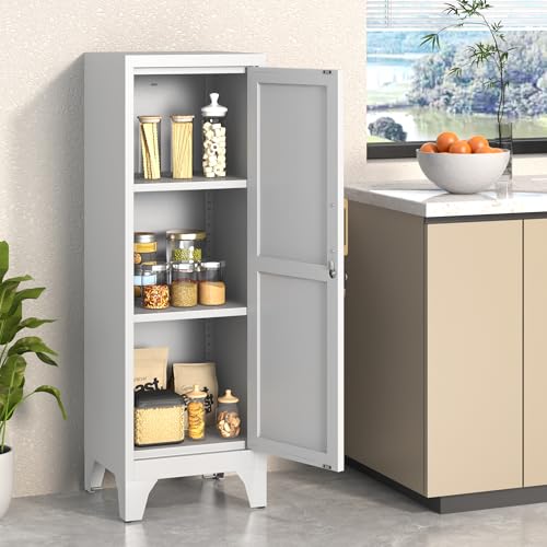 46" H Metal Locker Cabinet, Small Locker with Door and 2 Adjustable Shelf | Locker Cabinet with Adjustable Leveling Feet for Home, Bedroom, Office,Gym Assembly Required - color: 46" H White
