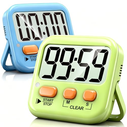 Antonki 2 Pack Digital Timer for Kids, Magnetic Countdown Kitchen Timers for Cooking, Egg, Classroom, Teacher, Exercise, Study, Oven - Battery Included - color: 2 * Green+ Sky Blue ( 95%+select for Kids )