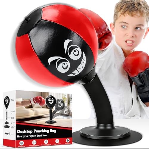 Desktop Punching Bag - Stress Relief, Suction Cup Design for Office Table and Counters, Heavy Duty Stress Relief Ball, Fun Gifts Suitable for All Ages - color: Black Red