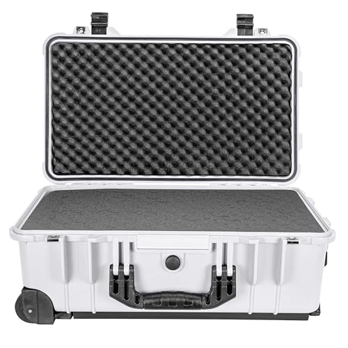 Eylar 22" Carry-On Roller Hard Case With Ragar Reconfigurable & Reusable XP Crosslink Foam, Waterproof, Shockproof For Equipment, Drones And Cameras, TSA Standard (2 Ragar Layers) (White) - color: White