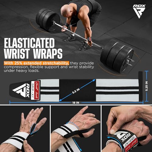 RDX Wrist Wraps for Weightlifting (Pair), IPL USPA Approved, Elasticated 18” Cotton Straps Support with Thumb Loop, Gym Wrap for Weight Lifting Powerlifting Competition Strength Training Bodybuilding - color: White