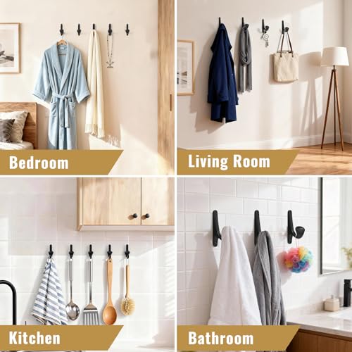 10 Pack Wall Hooks for Hanging, Heavy Duty Metal Coat Hooks Wall Mount, Easy to Install Black Hooks for Entryway, Bathroom, Towels, Robes, Backpacks(Black)