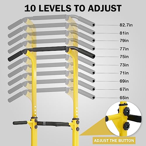 SogesHome Power Tower Pull Up Bar and Dip Station, Height Adjustable Dip Stand Exercise Machine for Home Gym, Multi-Functional Free Standing Strength Training Fitness Workout Station - color: Yellow