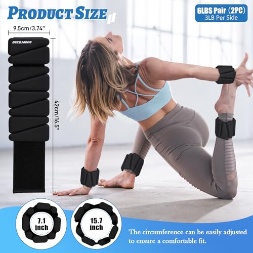 BECOJADDE Ankle Weights Set of 2 (1 lb/2 lb/3 lb Each) Adjustable Wrist Weights for Women Men Wearable Arm Leg Weight for Pilates, Running, Walking, Workout, Yoga - color: Black, size: 6 Lb Pair (3 Lb Each)