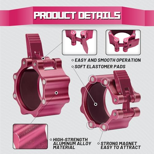RitFit 2-Inch Magnetic Barbell Collars Locking Clamps - Heavy Duty Aluminum Alloy, Quick Release with Non-Slip TPR Pads for Olympic Weightlifting Powerlifting Training (Pair) - color: Pink