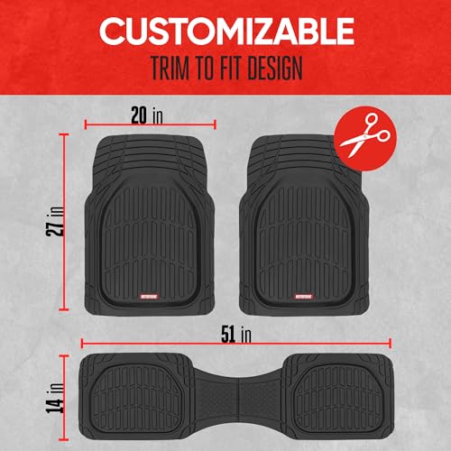 Motor Trend FlexTough Floor Mats for Cars, Black Deep Dish All-Weather Car Mats, Waterproof Trim-to Fit Automotive Floor Mats for Cars Trucks SUV, Universal Floor Liner Car Accessories - color: Black, style: Full Set