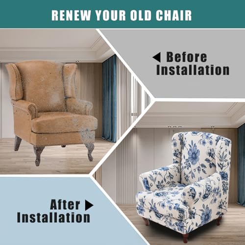 NILUOH Wingback Chair Slipcover 2-Piece Stretch Wingback Chair Sofa Slipcover Armchair Cover Printed Furniture Protector Couch Soft with Elastic Bottom for Living Room - color: Lzk-01