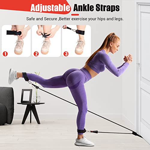 Resistance Bands with Handles for Women, 5 Level Exercise Bands Workout Bands for Physical Therapy, Yoga, Pilates, Door Anchor, Storage Pouch - color: Black