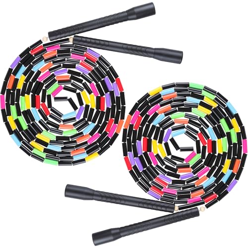 2 PACK 16.5FT Double Dutch Jump Ropes for Adults Kids, Rainbw Long Jump Rope, 1” Beaded Jump Rope for Fitness, Segmented Skipping Ropes for Exercise Training, Tangle-Free - color: Black-2Pcs