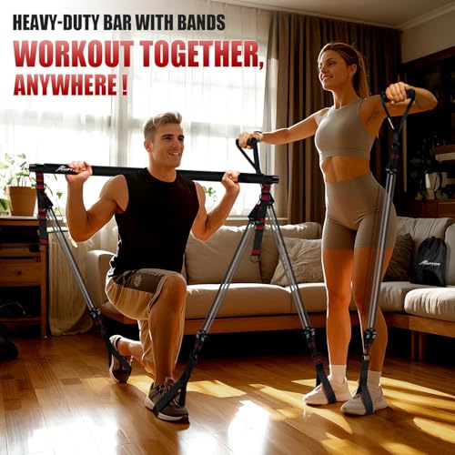 HPYGN Pilates Bar Kit with Resistance Bands, Heavy Duty Multifunctional Pilates Workout Equipment for Strength Training, HIP, Back, Arms, Ab, Shoulders, Portable Home Gym & Travel Fitness Gear for Men - style: 270lbs