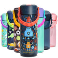 Elemental Water Bottles for Kids - Splash Kids Water Bottle for School with Pop-it Handle - BPA Free Tritan Plastic Water Bottle with Straw Leak Proof when Spout is Closed - Blue Robot - 18oz - color: Blue Robot