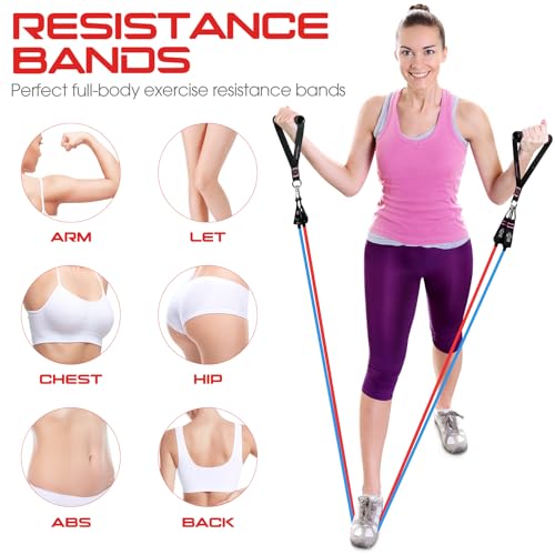 RENRANRING Resistance Bands for Working Out, 150LBS Exercise Bands, Workout Bands, Resistance Bands Set with Handles for Men Women, Legs Ankle Straps - color: Light pink ,Pink, Green , Grey ,Black, size: 51.0 inch