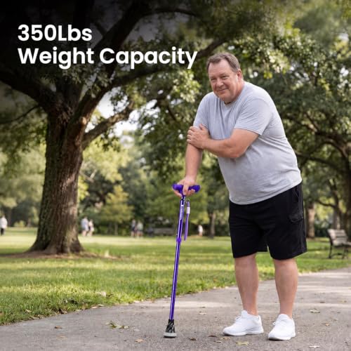 FORCEMECH GlowGuard Foldable Walking Cane for Men & Women, Adjustable Heavy Duty Cane with Glow Tip & Extra-Wide Tip - color: Gloss Violet