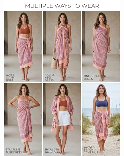 Beach Cover Ups for Women, Cotton Sarong Wrap Pareo | 100% Cotton Sarong Wraps For Women, 73 x 44 In. Pareo Beach Wrap, Bikini Cover Up, Bathing Suit Cover Up, Resort Wear - color: Orange Floral