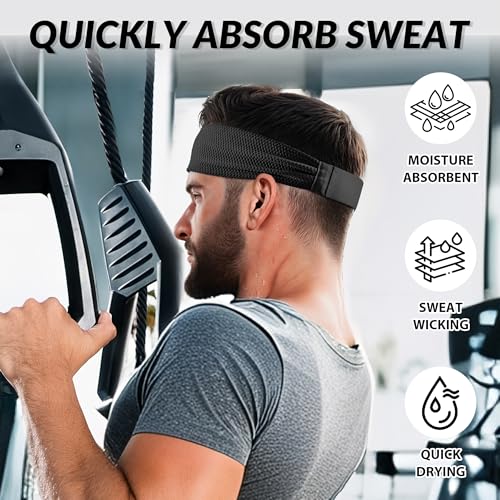 Sukeen Sports Headbands for Men, Moisture Wicking Sweat Bands Headbands Non-Slip, Breathable Elastic Sweatband, Running Headband for Yoga, Tennis, Fitness Workout - color: Black/Dark Gray/Dark Blue/Gray