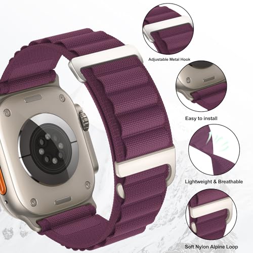 Alpine Loop Compatible with Apple Watch 3 Band 49mm 46mm 45mm 44mm 42mm 41mm 40mm 38mm Men Women, Nylon Sport Loop for Apple Watch Ultra 2/1 iWatch Series 11 10 9 8 7 6 5 4 3 2 1 SE - color: Wine Red