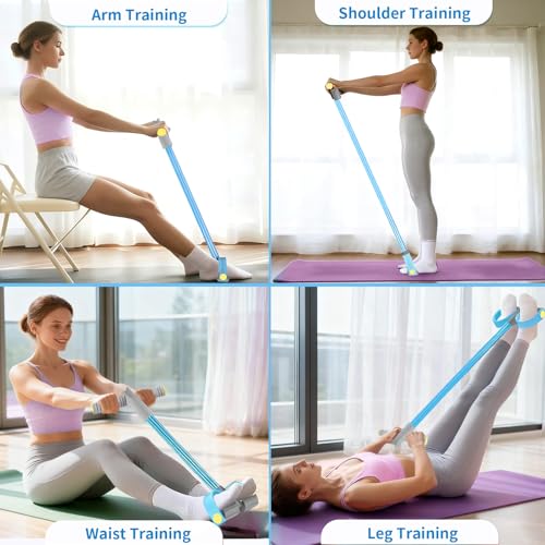 Pedal Resistance Bands with Handles, Durable 6-Tubes Multifunction Pedal Resistance Band, Natural Rubber Foot Pedal Resistance Bands, Fitness Resistance Bands for Abdomen, Waist, Arm, Leg - color: Blue