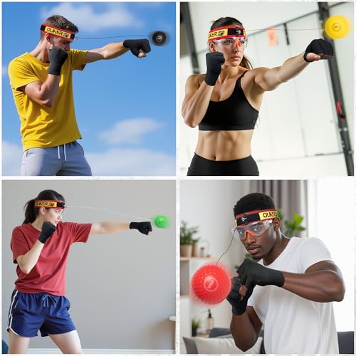 Boxing Reflex Ball for Adults and Kids, 4 Levels Boxing Ball with Adjustable Headbands, Perfect for Reaction, Agility, Punching Speed, Fight Skill and Hand Eye Coordination Training - style: Set-2