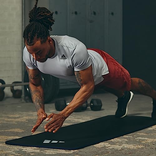 adidas 10mm Extra Thick Training Mat with Carrying Strap and Non-Slip Textured Base - Cushioned Workout Mat for Home Gym, Floor Workouts, and Intense Exercises - Portable and Durable - color: Blue