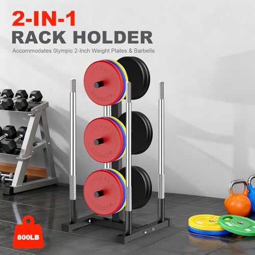 FAHKNS 660LB Olympic Weight Plate Rack, Heavy Duty Weight Tree Holder | Wide Reinforced Base, Space Saving Design, Vertical Barbell Storage, Perfect for Home Gym Plates
