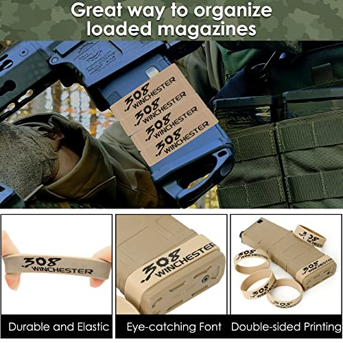 Aolamegs 5/10 Pack Magazine Bands - 5.56 Nato, 300 Blackout, 300 Subsonic, .223 Remington, .308 Winchester, 7.62x39 Magazine Marking Band, Durable Silicone Ammo Caliber Bands for Magazine Identification (2 Colors) - color: 308win-khakiblack(10pcs)