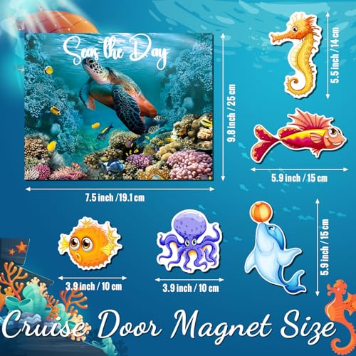 Kanayu 6 Pcs Sea Animals Cruise Door Decorations Magnetic Large Ship Decorations Magnets Anchor Cruise Decor Car Fridge Magnet Decal for Carnival Stateroom Door - style: Sea World