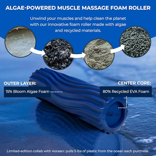 Oceanfoam x 4ocean Roller (Royal Blue) – Limited Edition Muscle Roller for Back Pain & Yoga - High Density Foam for Physical Therapy - Textured for Deep Tissue Massage - size: Travel Size (11" x 3.35")