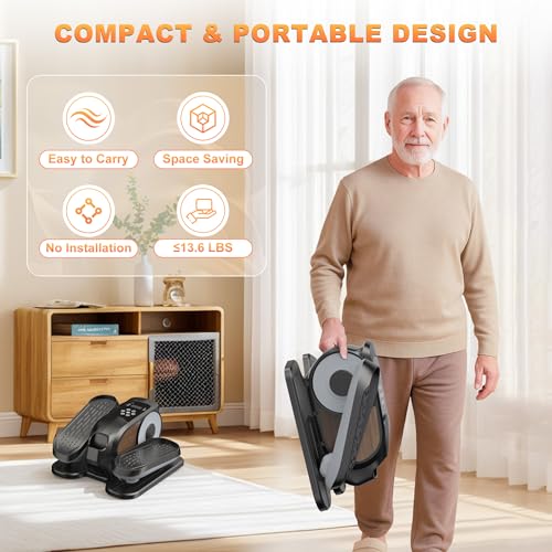Low Impact Mini Under Desk Elliptical Quiet Electric Leg Exerciser | Compact portable under desk elliptical with non-slip mat, quiet motor for home office. Leg trainer gift for seniors mom dad