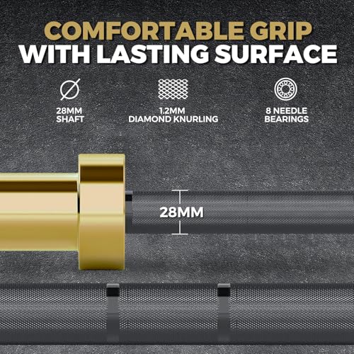 Olympic Barbell 7FT 45LB, 1500LB Capacity Weight Bar for Home Gym, 2-Inch Olympic Barbell for Weightlifting, Powerlifting, Squat, Deadlift and Bench Press - color: Black&Gold